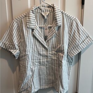 Banana Republic Linen-Blend Short Sleeve Stripe Shirt - White & Blue